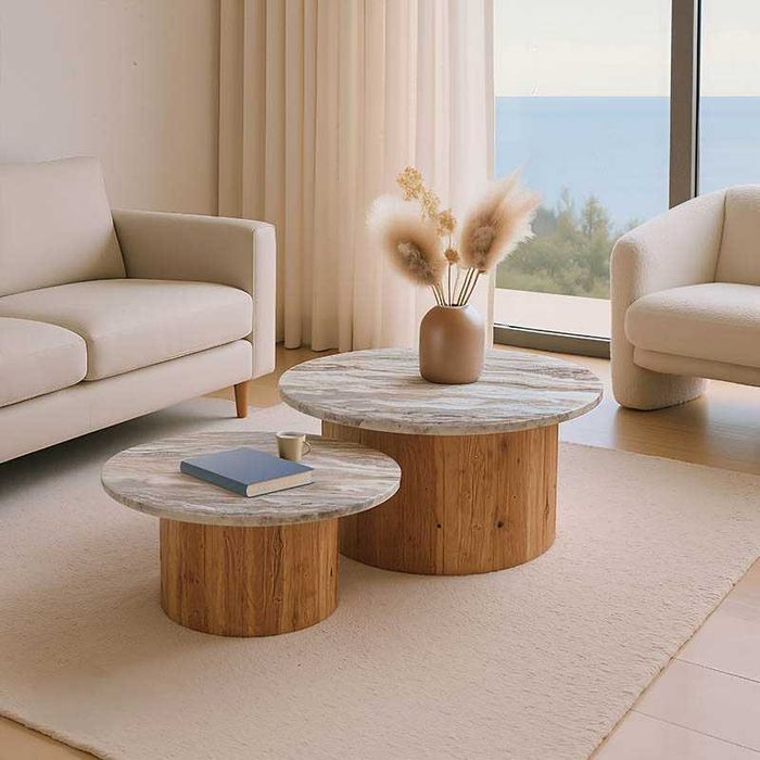 Комплект маси, Sergy, Бежов, Мрамор, 90х90х40см.