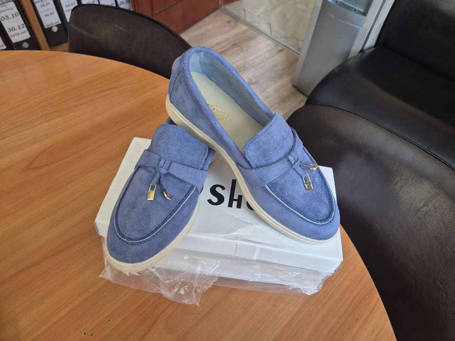 Мокасини сини велурени