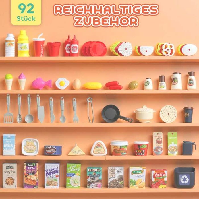 AIYAPLAY Детски кухненски комплект от 92 части, кран, пластмаса, 3-6 г