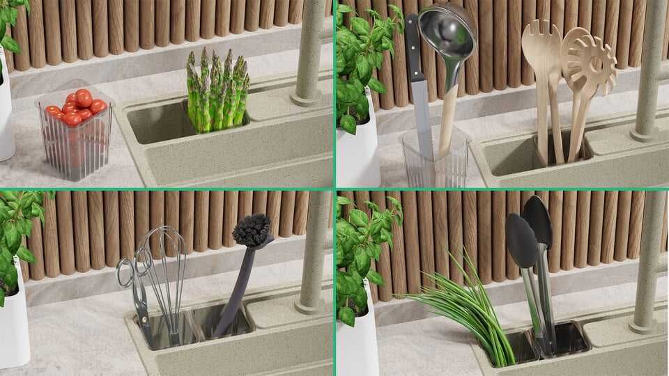 Беж кухненска мивка от гранит Ню Йорк 60 Multispace 580 x 530 мм