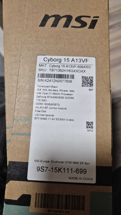 Laptop Gaming MSI Cyborg 15 A13VF cu procesor Intel® Core™ i7-13620H