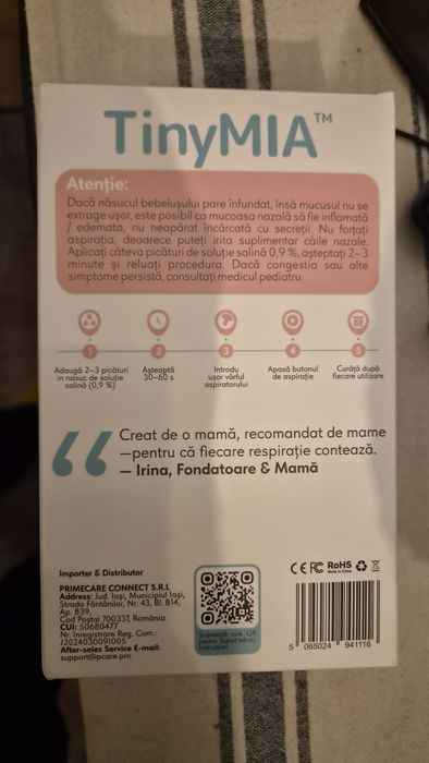 Aspirator nazal electric TinyMIA™ Albastru pentru bebelusi, sigur pentru bebe, aspirator nazal electric 3 trepte aspiratie, portabil,
