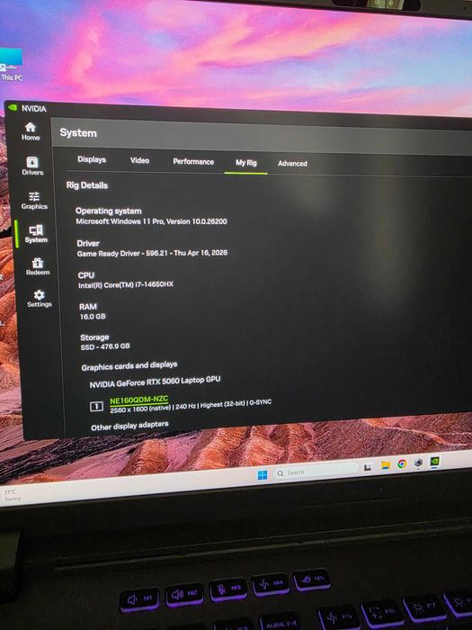 Лаптоп ASUS ROG Strix G16 G615JMR, Intel® Core™ i7 14650HX, 16'',2.5K,WQXGA IPS 240Hz 16GB DDR5 RAM 512GB SSD NVIDIA® RTX™ 5060 8GB GDDR7 Eclipse Gray