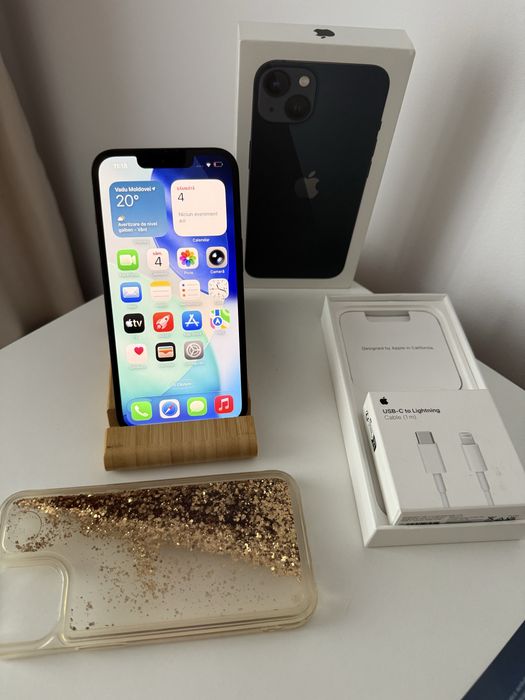 iPhone 13 Alb/Negru, 128Gb, Bat 100% Originala