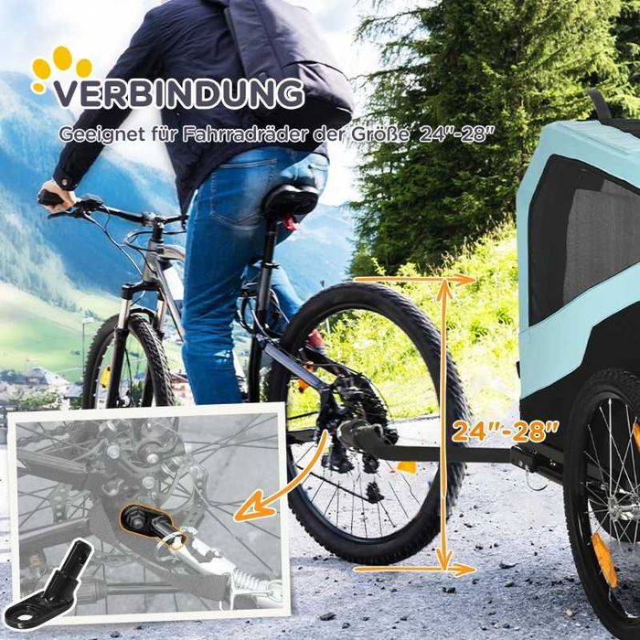 PawHut 2-в-1 Ремарке за кучета Количка, Велосипедно ремарке до 30 кг