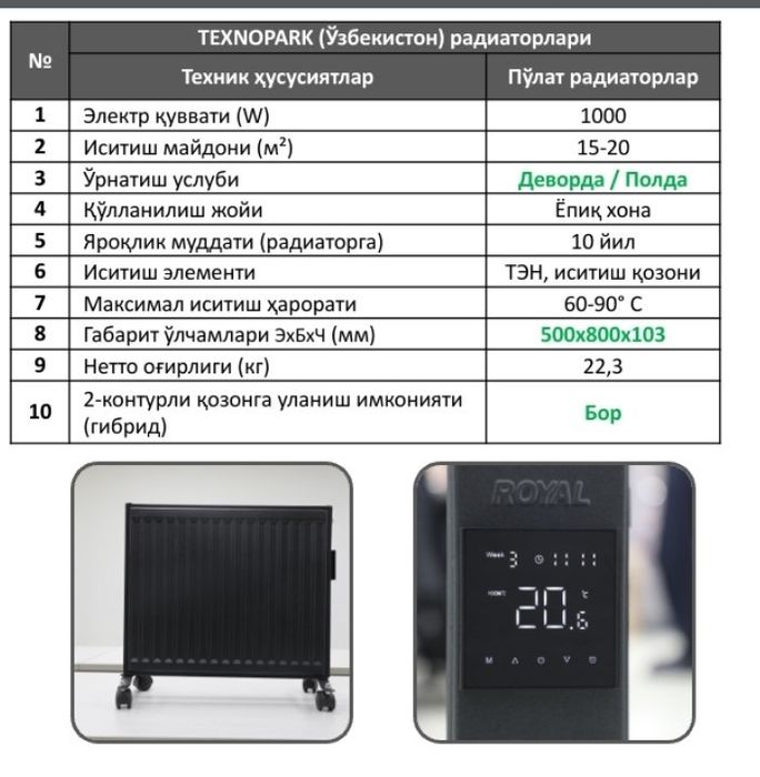 Электрический панельный  радиатор Akfa hybrid