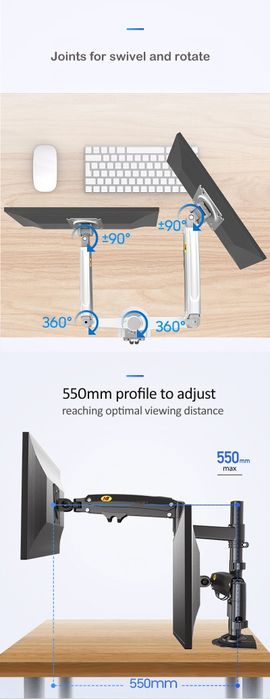 Скидка! Кронштейн для монитора , NB H-180двойной 17- 27дюймов,до 9 кг