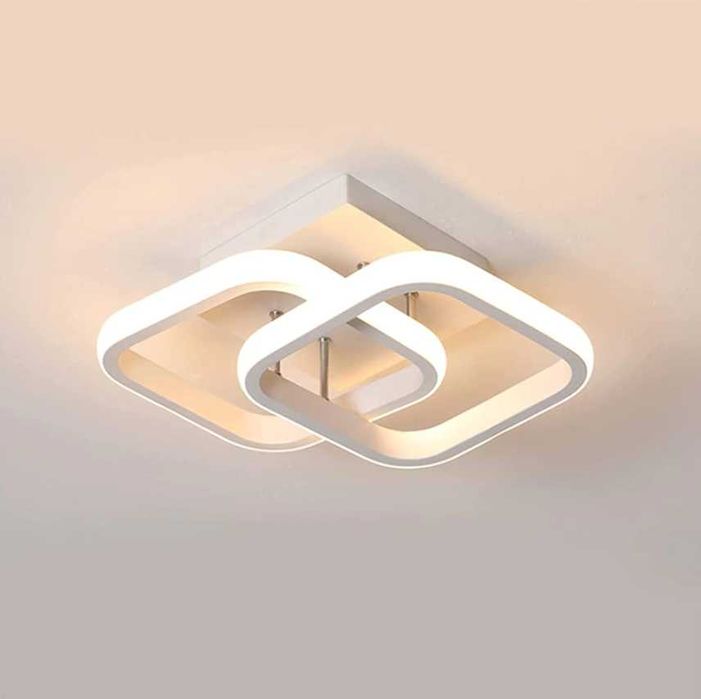 LED абажур 19 W 2 форми, Квадратни,Топла светлина 3000K, Бял