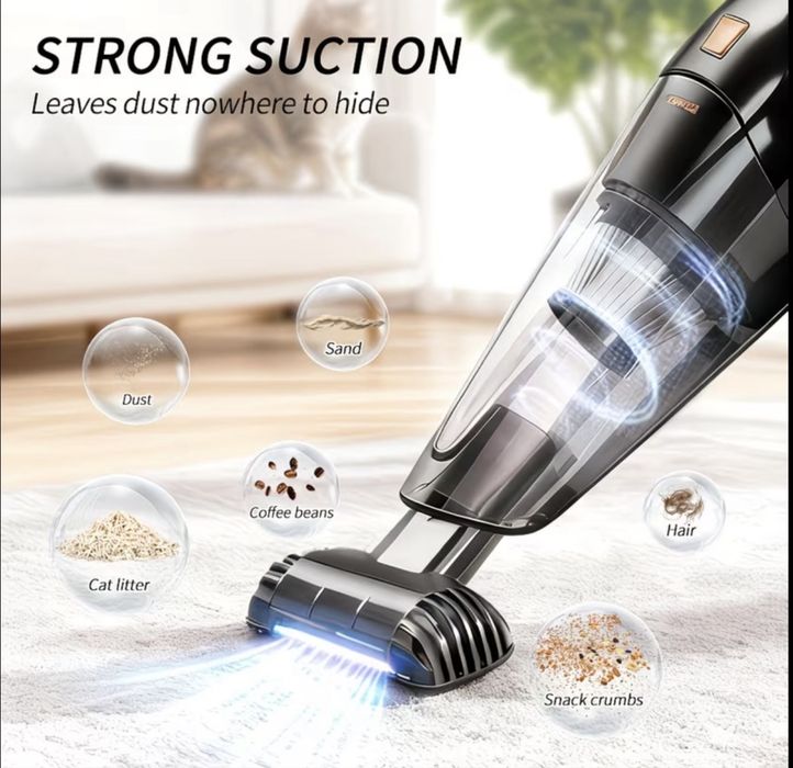 Мощна безжична прахосмукачка за кола + приставки – нова