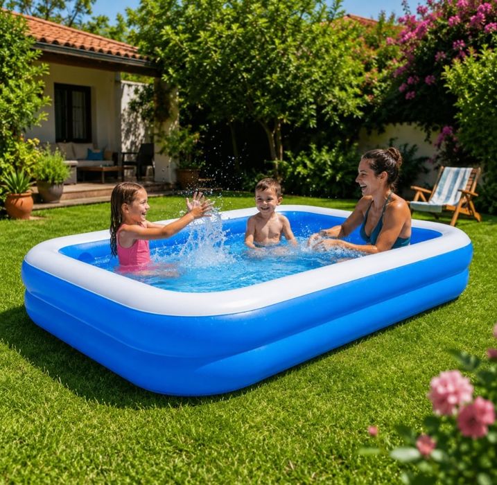Piscina gonflabila albastra Family Pool cu 2 inele 2metrix1,2metrix40cm