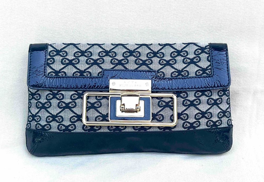 Anya Hindmarch Straw Clutch Geanta Monogram Canvas Piele