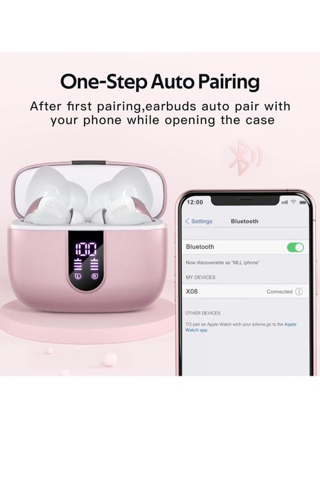 Casti Wireless X08 True Wireless EarBuds, Rose Gold
