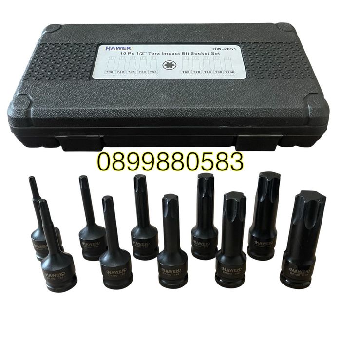 Комплект ударни битове 1/2-торкс 10части Hawek