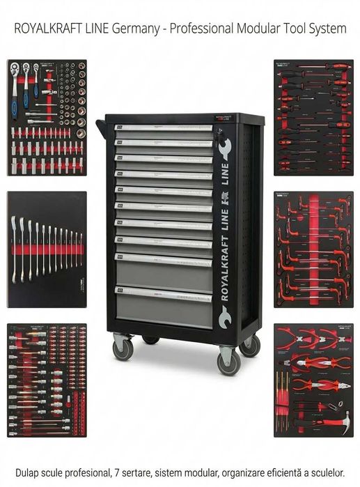 Dulap scule RoyalKraft 7 sertare complet echipat profesional