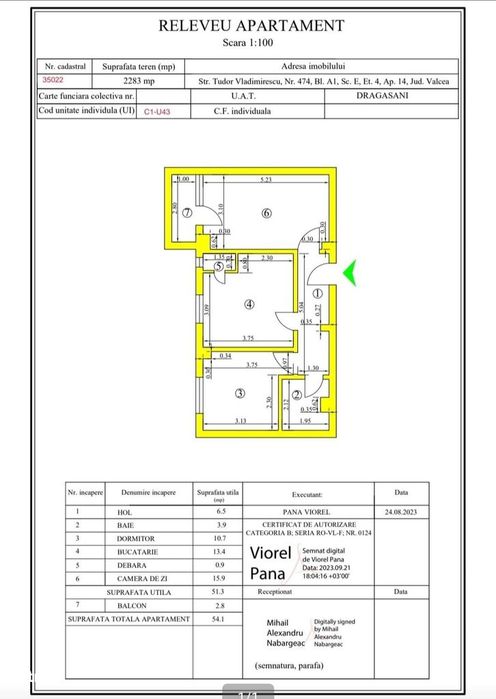 Apartament 2 camere, 54 mp, str. T. Vladimirescu – Drăgășani, Vâlcea