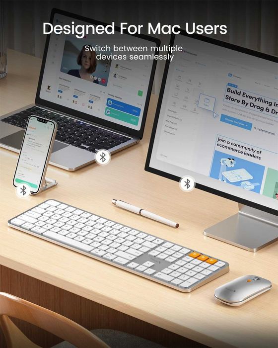 Set tastatură mouse Bluetooth iluminare din spate ProtoArc pentru Mac,KM100-A,multi-dispozitiv,reîncărcabil,fără USB,pentru MacBook Pro/Air iPad