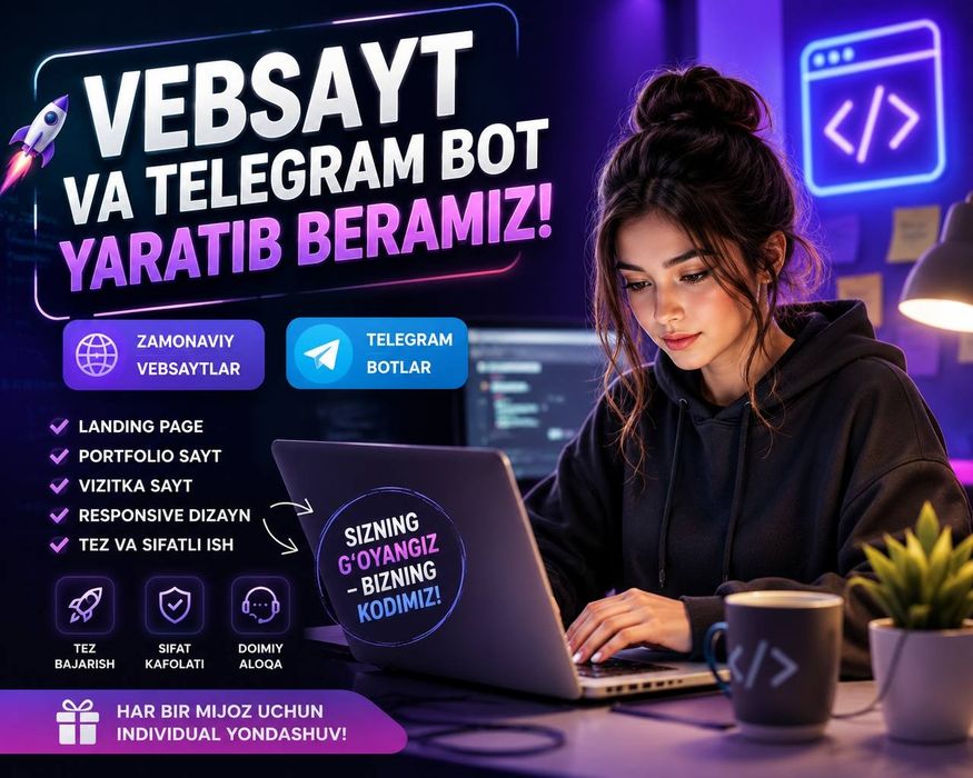 Web sayt va telegram bot yarataman