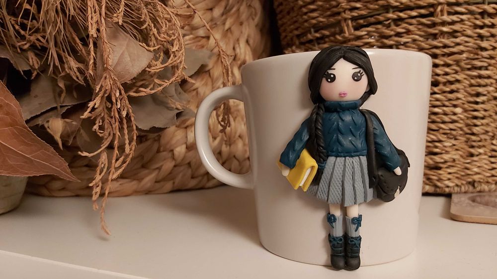 Cadou fetite/iubita cana papusa scolarita, eleva, studenta fimo