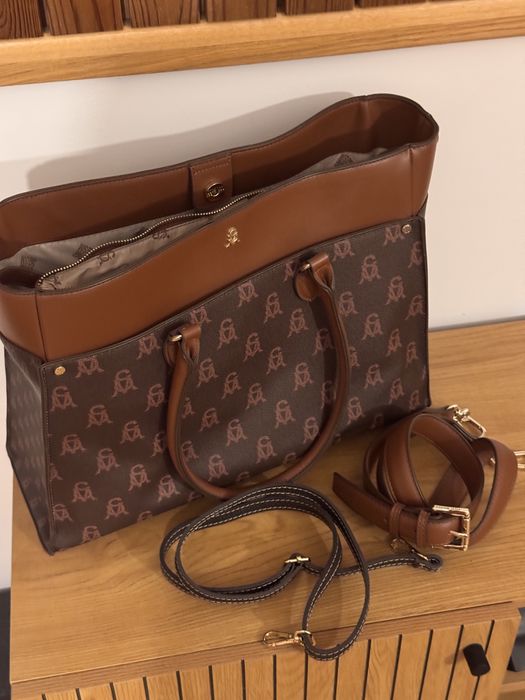 Geantă Steve Madden maro monogram | geantă de umăr | geantă laptop | mare