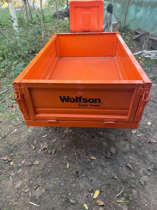 Remorcă motocultor Wolfson 500 kg, basculabilă, cu frână și suspensie