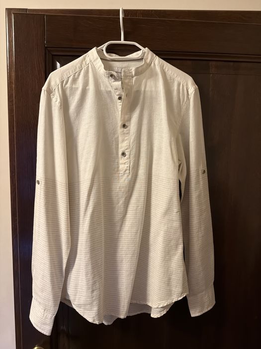 Cămașă Reserved din in, cu dungi,regular fit, mărimea M, albă