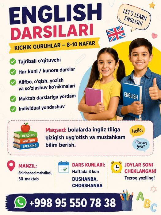 Ingliz tilidan individual va guruh darslar