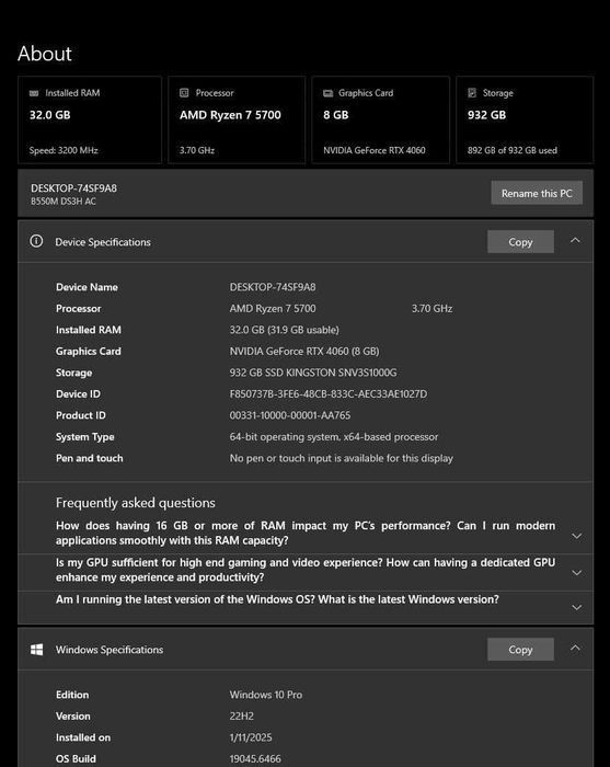 PC Gaming RTX 4060, Ryzen 7 5700, 32GB RAM, SSD 1TB