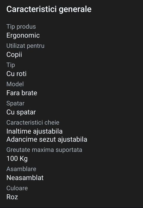 Scaun birou ergonomic pentru copii,Roz