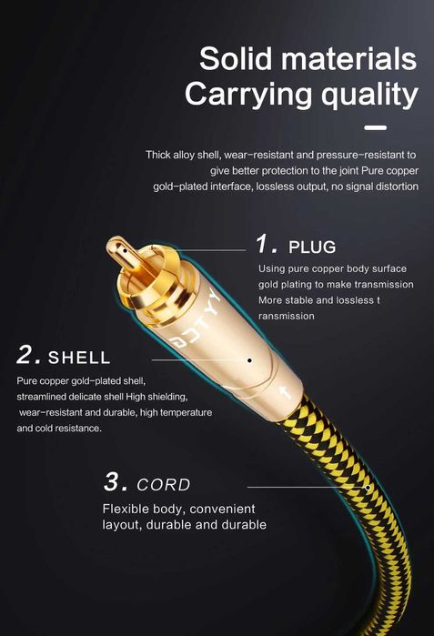 Cablu audio HIFI RCA 0,75 m, 6N Single crystal copper silver plating