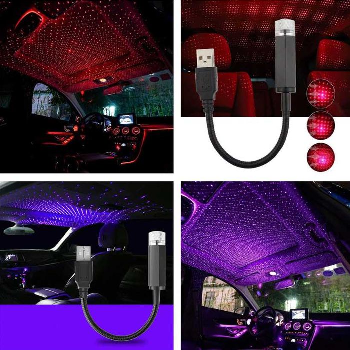 Mini lumină de tavan auto cu stele, pachet de 2 lumini