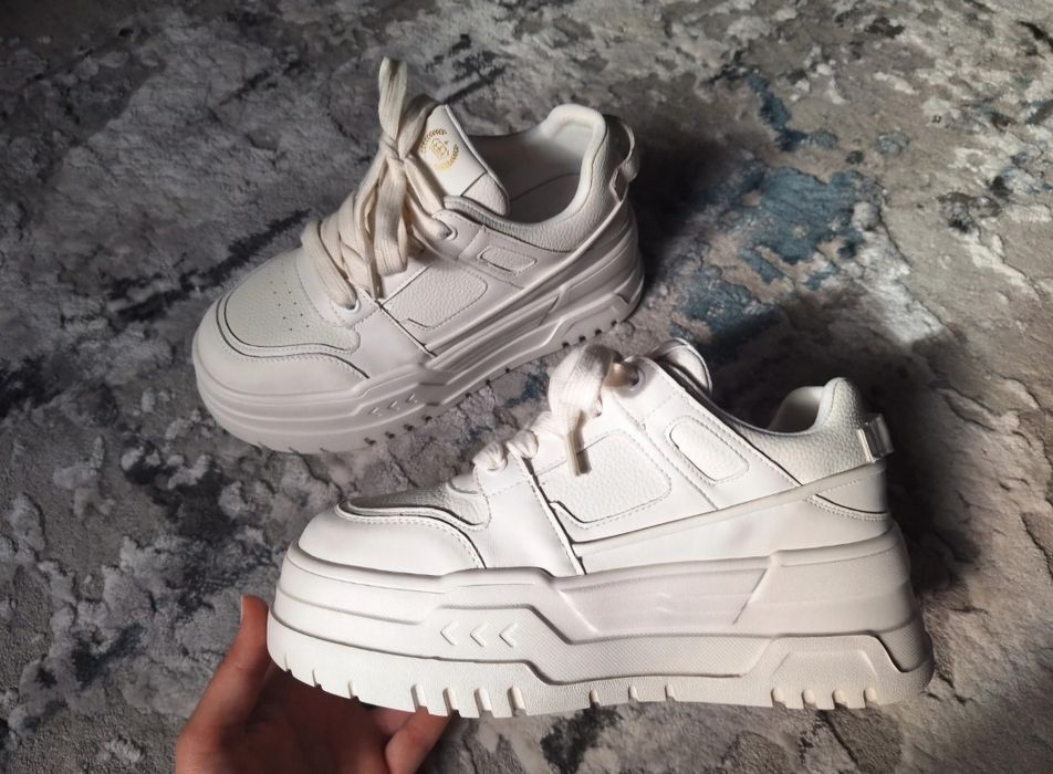 Pantofi sneakers noi dama din piele naturala alba