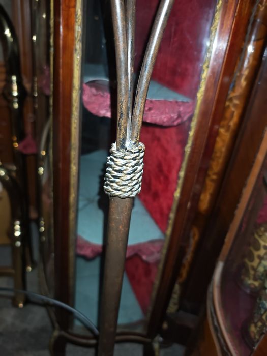 Антикварен лампион с бронзова плетеница три светлини 180см