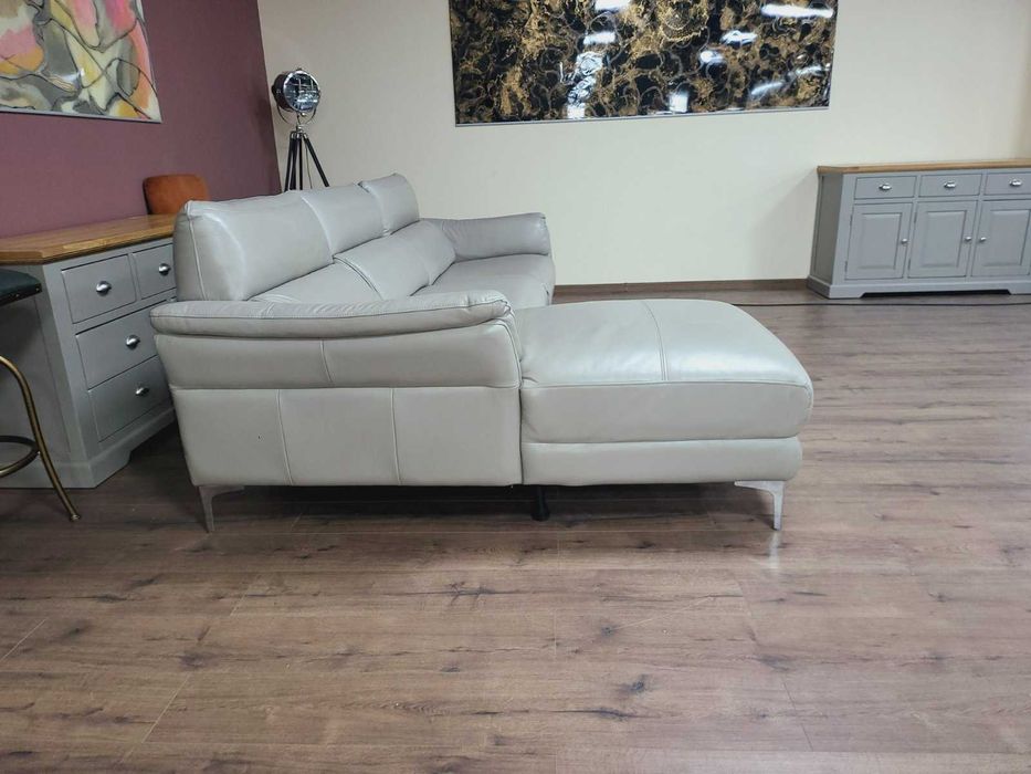 Сив кожен ъглов диван с електрически релакс механизъм