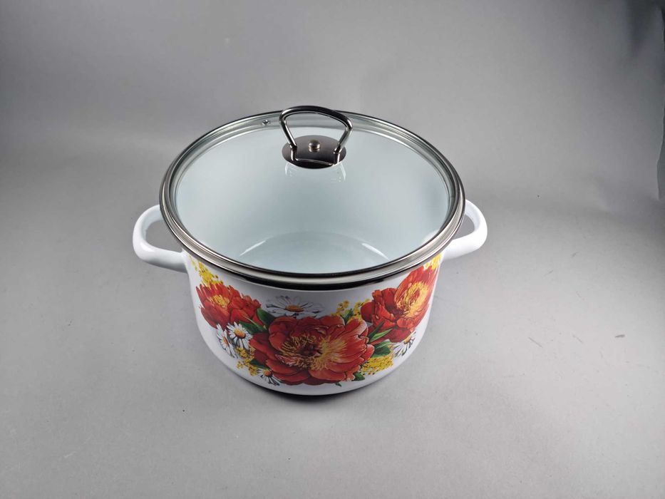 Емайлирана тенджера със стъклен капак 5,5л