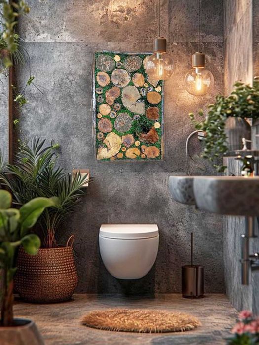 Декоративно пано от дърво и естествен мъх, арт декорация - 61х40 см