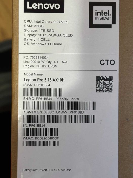 LENOVO Legion Pro 5  16" OLED 240Hz