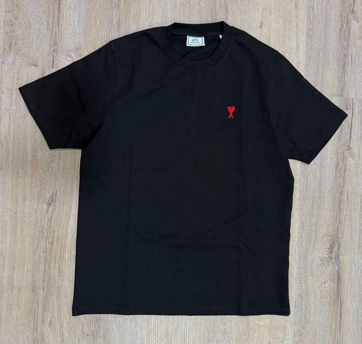 Мъжка тениска Ami Paris Black T-Shirt Red Heart Черна тениска S M