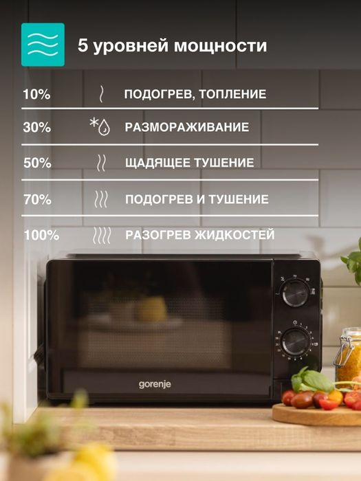 Микроволновая печь Gorenje MO20CE1B5, 700Вт, эмаль, черная, 20 л
