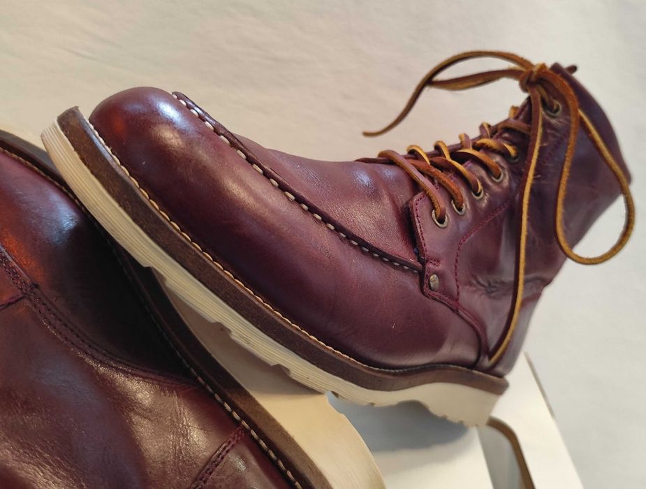 Ghete lace up 42 42.5 moc toe SIGN piele naturala moale burgundy