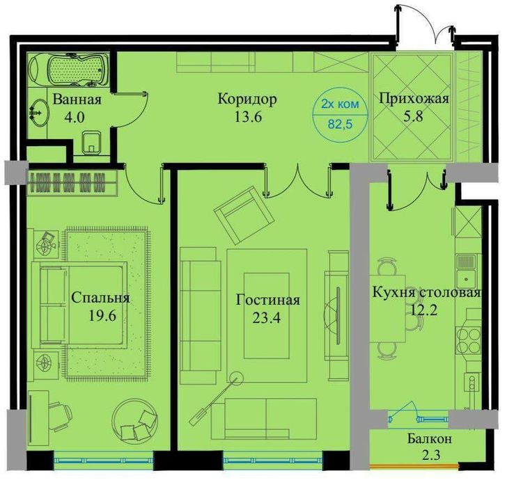3-комнатная | ЖК Барокко | 83 м² | Коробка | Мирзо-Улугбекский