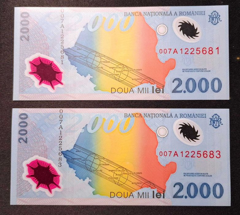 Pereche Bancnote Eclipsa 2000 lei din 1999,  Stare UNC (Perfecte / Noi)
