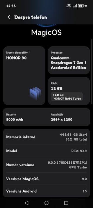 HONOR 90 – 12GB RAM / 512GB / stare excelentă / nefolosit abuziv