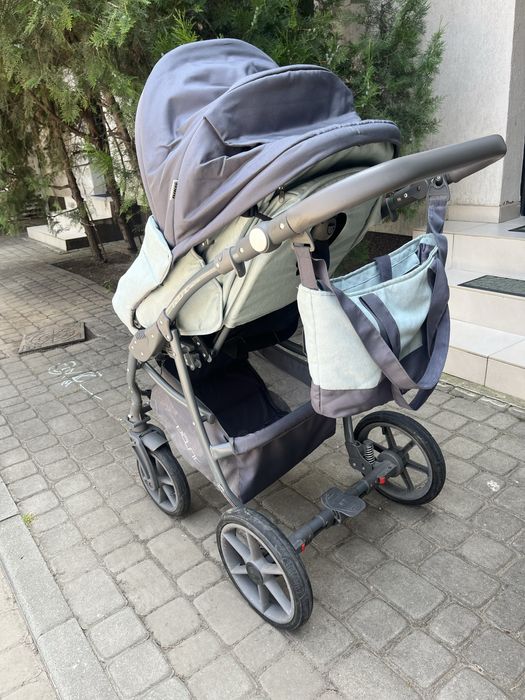 Căruț copii 3in1 cu landou si scoica culoare verde cu gri