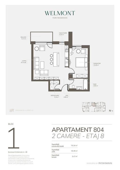 Dezvoltator apartament doua camere open space Welmont