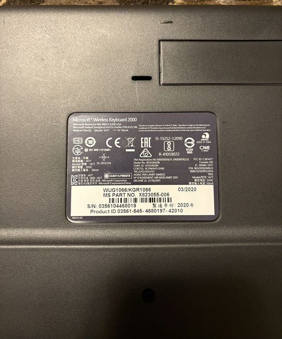 Tastatură Microsoft Wireless Keyboard 2000  fără receiver USB (dongle)