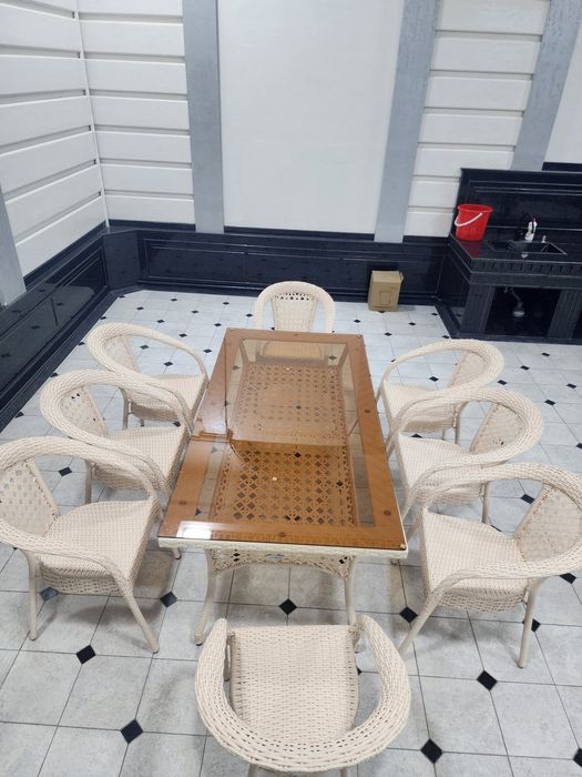 Садовый плетенные Стол стулья Ротанг Rotang 200×90 8 kishilik
