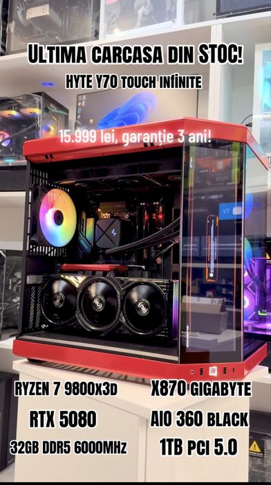 Pc Gaming Ryzen 7 9800x3d, RTX 5080, 32GB, Ultima buc, Garantie 3 ani.