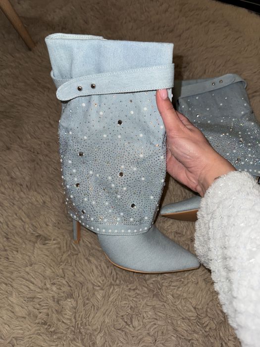Cizme denim cu pietricele