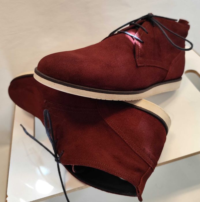 Ghete derby chukka plain toe Pat Calvin 43 casual suede piele naturala moale caramiziu