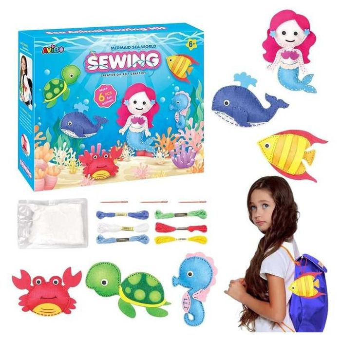 "Направи си сам" морски или приказни животни Mermaid Sea World, 6+, Креативна игра за шиене, комплект за занаяти